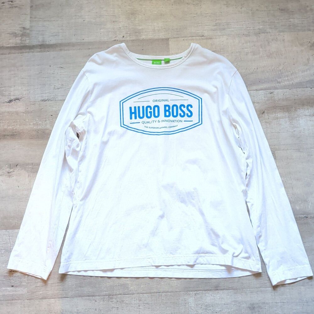 Hugo Boss Green Label Men's White Long Sleeve Graphic Logo T-Shirt Size XL